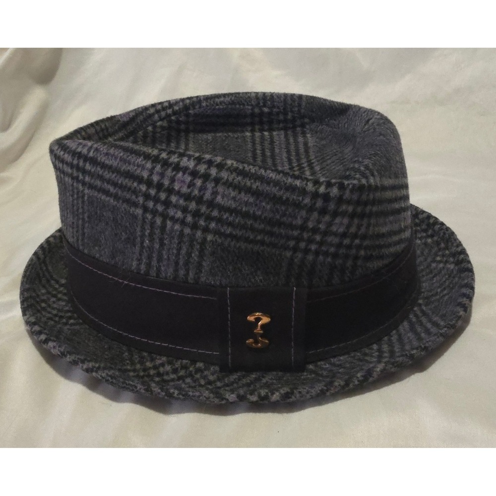 Who Ced Mens Grey Plaid Wool Blend Fedora Hat Purple Lining Large